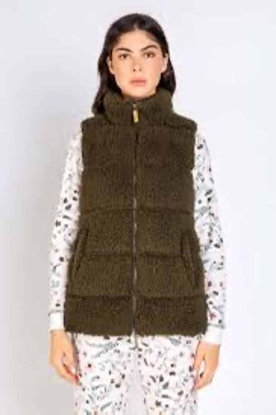 PJ Salvage Woman’s Cozy Cuddlers Olive Sherpa Zip Vest Mock Neck Size: XL